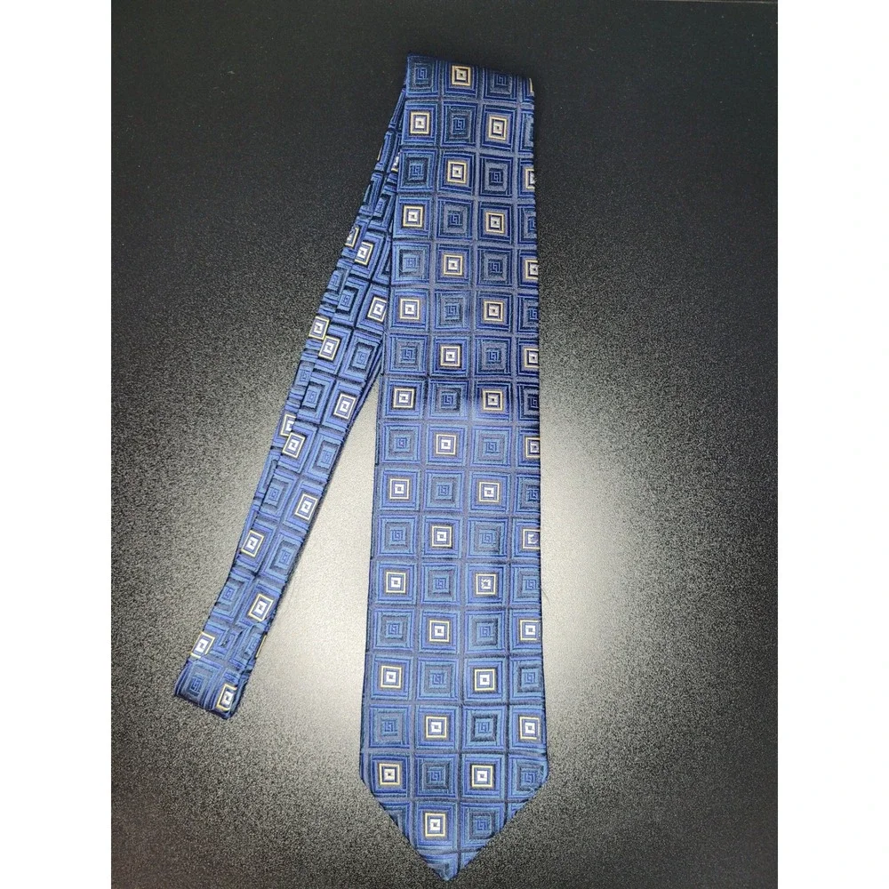 Ermenegildo Zegna Men's Necktie Blue Geometric Silk 3.75